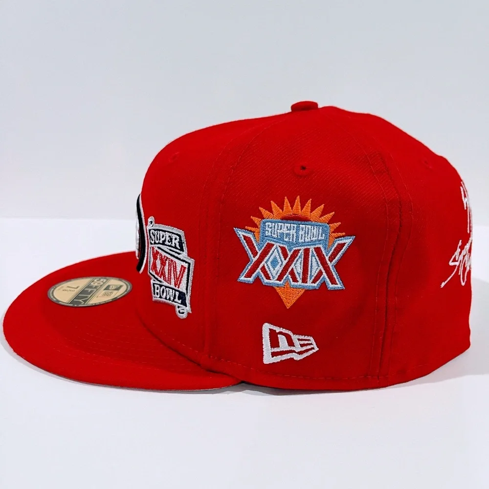SF 49ERS RED Fitted Hat with Super Bowl Patches. Unisex - Picture 3 of 12